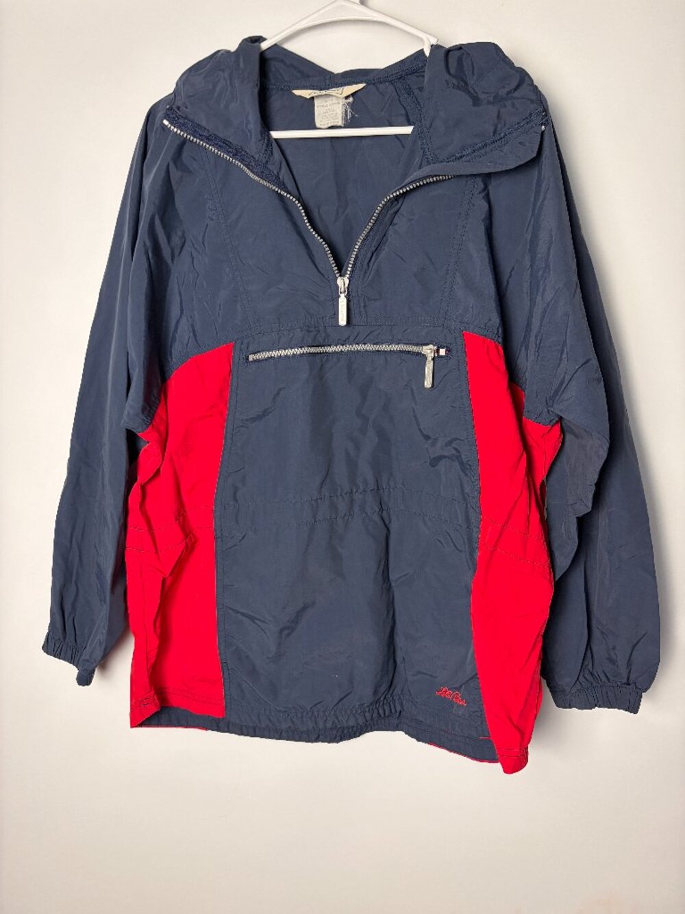 Vintage 90s LL Bean Anorak Jacket Medium Navy Red Colorblock Hooded Windbreaker
